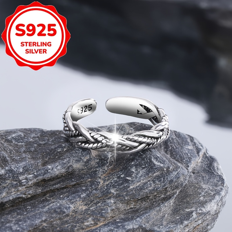 Women's S925 Sterling Silvery Vintage Twisted Spinner Ring, Adjustable